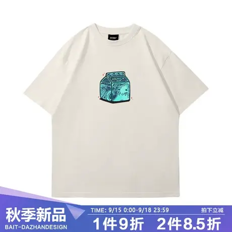 情侣短袖t恤潮牌痞帅炸街港风章鱼牛奶盒设计感大码纯棉宽松潮流T商品大图