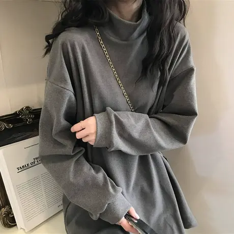 德绒高领打底衫女内搭秋冬保暖长袖t恤小众设计感叠穿宽松上衣ins图片