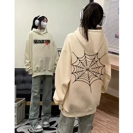 美式复古蜘蛛连帽卫衣女春秋季薄款2024新款爆款宽松早秋上衣外套图片