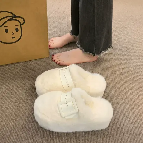 欧货毛毛拖鞋女2024新款外穿网红办公室包头棉拖鞋厚底居家高级感商品大图
