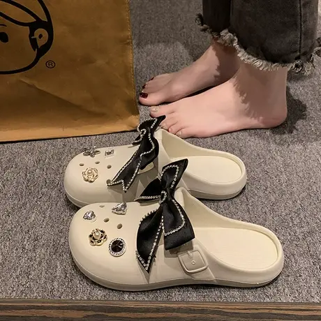 洞洞鞋女2024年新款夏季蝴蝶结水钻居家软底外出百搭沙滩凉拖鞋商品大图
