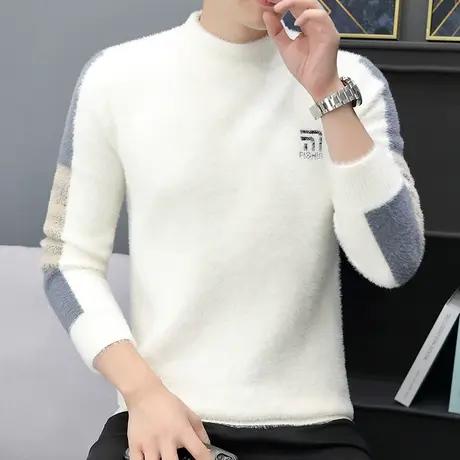 水貂绒毛衣男半高领秋冬季打底针织衫潮流保暖冬装青年百搭上衣服图片