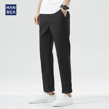 汉斯卡2021秋季黑色休闲裤男士直筒宽松弹力韩版潮流百搭长裤子男商品大图