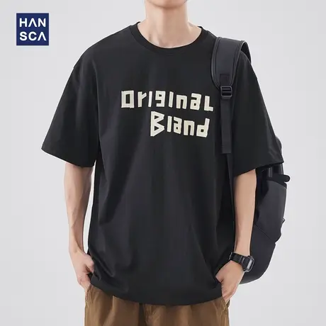 hansca 美式重磅圆领短袖T恤男夏季新款做旧潮牌宽松百搭休闲上衣商品大图