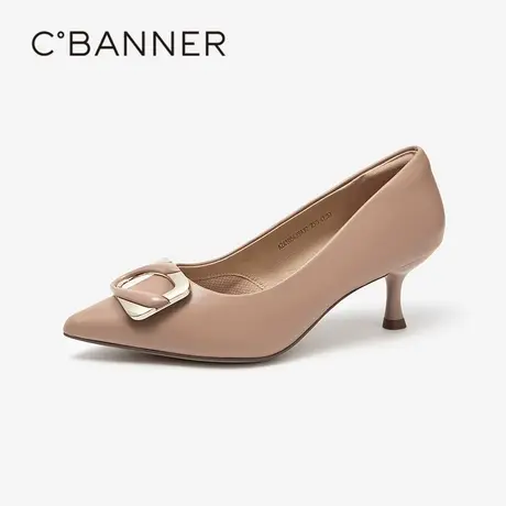 【静音系列】千百度尖头细跟高跟鞋2024年春季新款方扣羊皮单鞋女图片