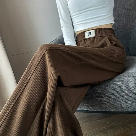 咖色阔腿裤女春秋2024新款高腰百搭宽松休闲垂感直筒香蕉拖地裤子商品大图