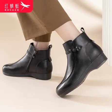 红蜻蜓2023新款秋冬季简约加绒奶奶鞋女短靴女鞋休闲厚底妈妈鞋子商品大图
