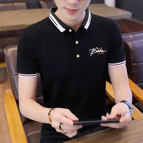 男士短袖t恤纯棉有领POLO衫潮牌潮流带领子男装衣领冰丝2023新款商品大图