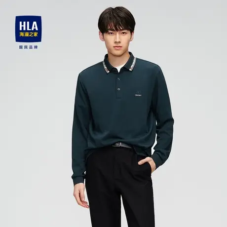 HLA/海澜之家舒适弹力长袖POLO衫秋新款撞色翻领刺绣套头衫男图片