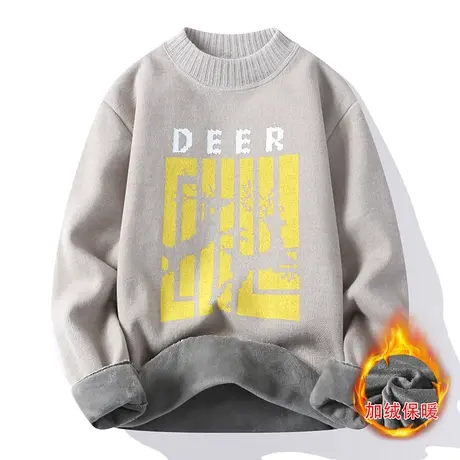 2023冬季新款港风cec加厚圆领毛衣男休闲百搭加绒上衣针织衫潮流c商品大图