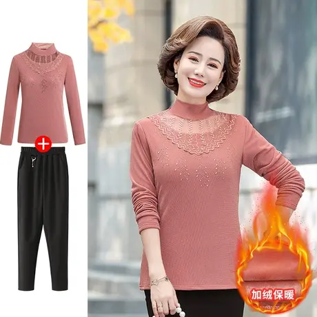 妈妈冬季洋气上衣中年女内搭加厚打底衫长袖秋冬加绒小衫冬装套装图片