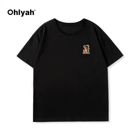 Ohlyah短袖T恤圆领 夏季潮流简约印花纯色纯棉休闲宽松男女装情侣图片