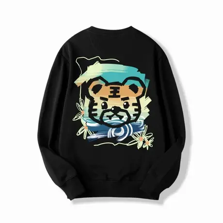 Ohlyah黑色圆领卫衣女潮牌学生嘻哈纯棉油画印花中性运动卫衣宽松商品大图