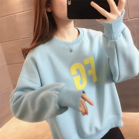 2023春装新款韩版宽松显瘦印花字母圆领长袖套头卫衣女减龄学生潮商品大图