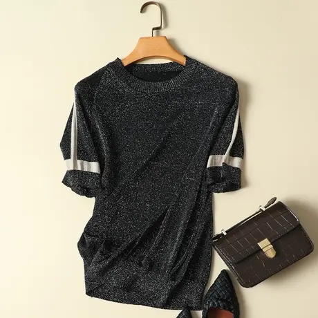 春装2023夏季新款女装上衣冰丝短袖t恤女针织打底衫时尚洋气ins潮商品大图