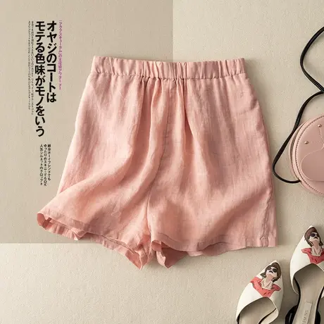 享永子苎麻短裤女文艺复古棉麻阔腿裤宽松显瘦休闲女裤2023新款夏商品大图