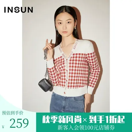 恩裳COVER春秋潮流棋盘小清新配色设计舒适百搭针织衫外套商品大图