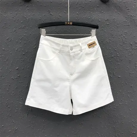 欧货后松紧高腰显瘦牛仔短裤23女夏新款个性贴标四分a字阔腿裤潮商品大图