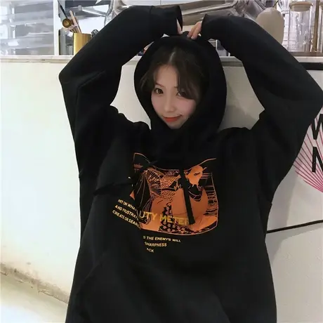 waitmore卫衣女2021新款潮秋冬季韩版宽松加绒加厚ins超火cec外套图片