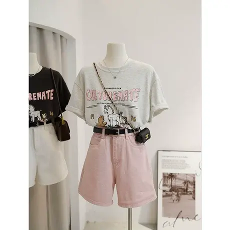 美式复古纯棉短袖t恤女夏季设计感小众chic港味女装打底衫上衣潮商品大图