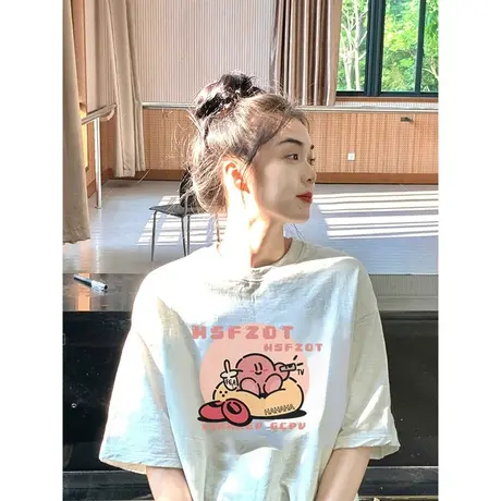 重磅纯棉短袖t恤女2023新款小众设计感圆领宽松港味chic上衣春夏图片