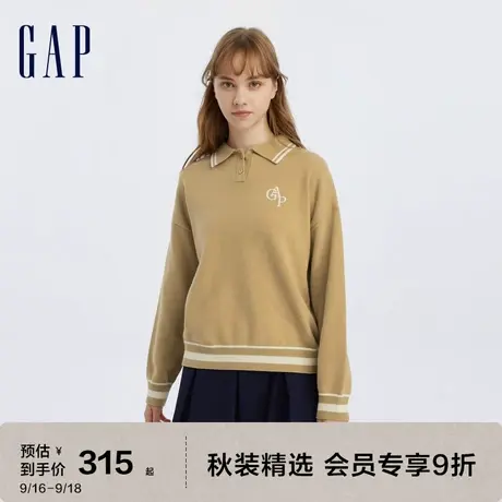 Gap女装秋冬2023新款LOGO宽松廓形POLO领毛衣721610时尚休闲上衣图片