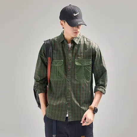 Modi Nick/摩帝尼克复古格子男士衬衫工装长袖宽松休闲洗水男外套图片