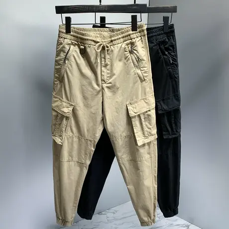 潮牌夏季工装裤男束脚宽松男士休闲长裤子男余文乐机车多口袋高档商品大图