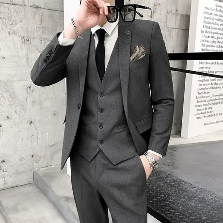 男士西装修身韩版休闲 西服男套装 商务新郎伴郎结婚礼服学生西装商品大图