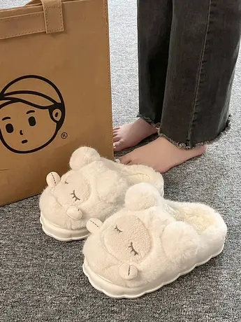 毛绒棉拖鞋女冬季新款卡通可爱兔子厚底月子保暖室内家居毛毛拖鞋商品大图