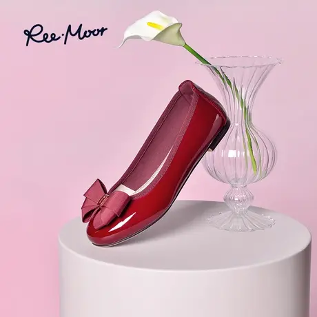 REEMOOR蝴蝶结单鞋小红鞋婚鞋仙女风浅口百搭平底鞋睿慕红色女鞋商品大图
