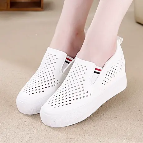 夏季新款镂空网面内增高套脚女休闲鞋透气女士乐福鞋帆布鞋小白鞋商品大图