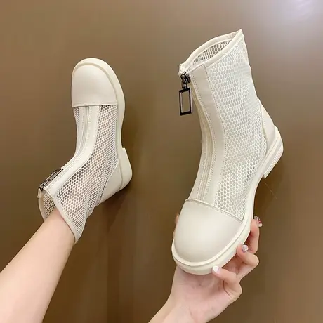马丁靴女夏季薄款白色厚底内增高小个子夏天镂空透气短靴网纱凉靴图片