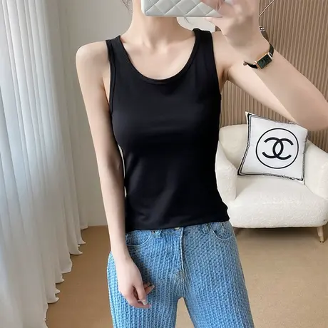 纯棉圆领显瘦百搭背心女夏季新款黑色吊带内搭外穿上衣气质正肩潮图片