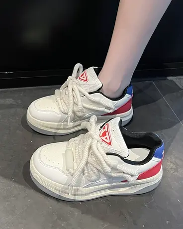 软皮老爹鞋女2023年夏季新款百搭厚底网面透气轻便运动小个子板鞋商品大图