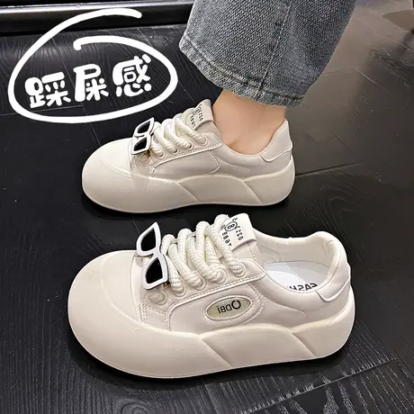 女鞋春秋季2024新款踩屎感运动防滑孕妇鞋小白厚底大头丑萌面包鞋图片