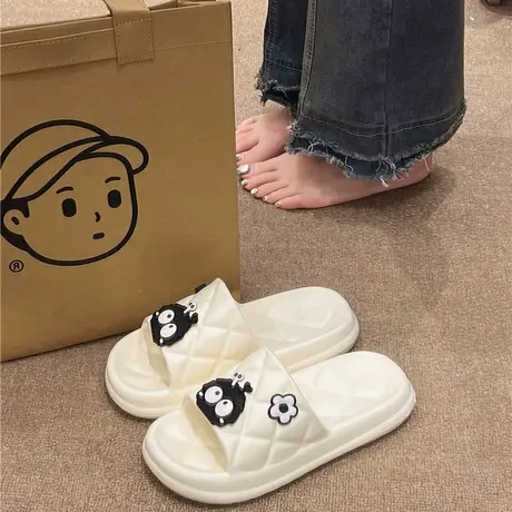 可爱煤球格纹一字拖女夏季外穿踩屎感厚底防滑室内居家浴室凉拖鞋商品大图