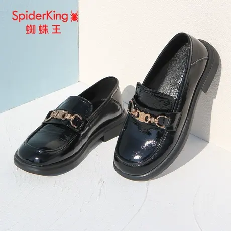 SPIDER KING/蜘蛛王乐福鞋女真皮2023春夏商场新款漆皮小皮鞋黑色图片