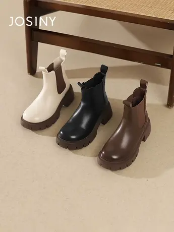 卓诗尼切尔西靴女秋冬季靴子简约新款短靴小个子烟筒靴厚底瘦瘦靴商品大图