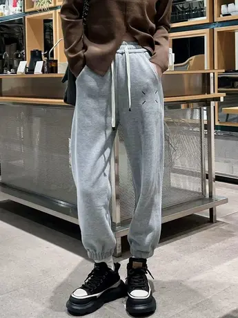 加绒加厚卫裤女2023秋冬新款刺绣运动休闲裤小个子束脚哈伦裤保暖商品大图