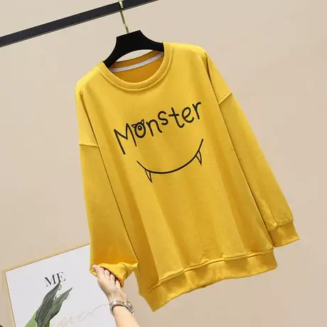 大码卫衣女胖mm潮涂鸦印花卡通宽松显瘦慵懒风中长款圆领春秋薄款商品大图