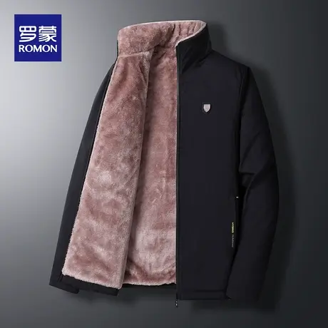 罗蒙羊羔绒男士外套中老年立领加绒加厚棉服爸爸冬装棉袄大码棉衣图片