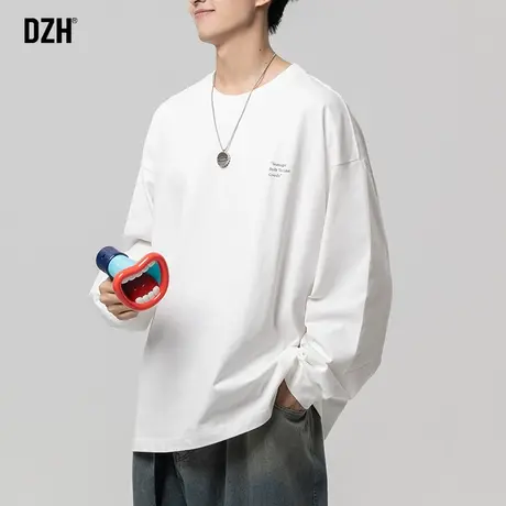 男士白色长袖t恤男秋季圆领打底上衣衣服男款体恤内搭新款打底衫商品大图