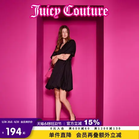 Juicy Couture橘滋春夏新款连衣裙短袖泡泡袖短款刺绣温柔气质女图片