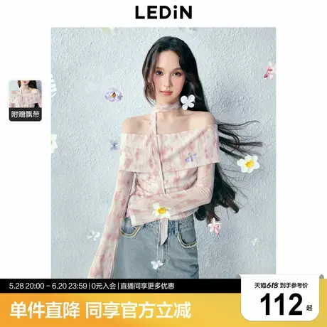 乐町甜美浪漫网纱一字肩设计感雪纺衫夏季新款修身显瘦上衣商品大图