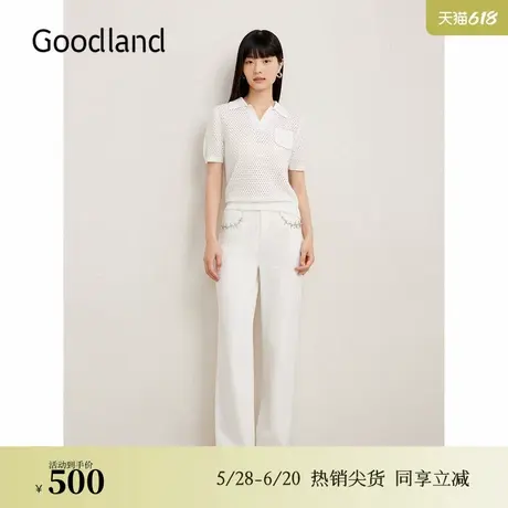 Goodland美地秋季含莱赛尔毛针织衫镂空肌理上衣图片
