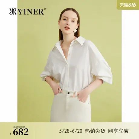 YINER音儿女装夏季立体蕙兰花刺绣衬衫松弛感蝙蝠袖上衣图片