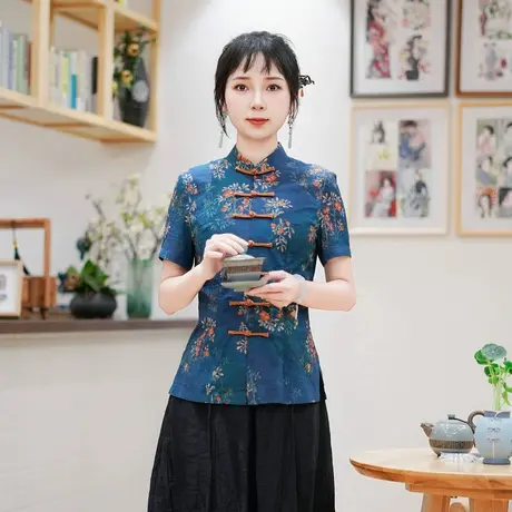 筠雅夏季新款中国风古典唐装上衣女修身显瘦夏日新中式穿搭24J201商品大图