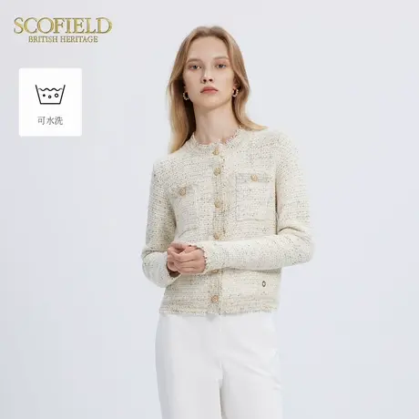 【可水洗】Scofield女小香风/珍珠纽扣/法式素雅/拉链针织开衫商品大图