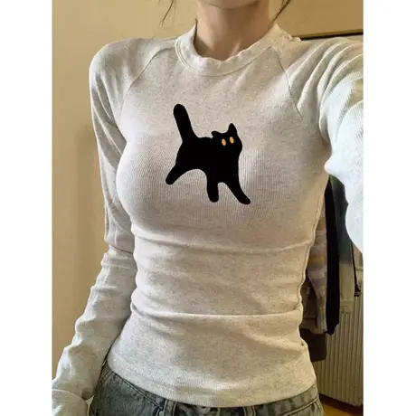 ins超火小个子短款长袖T恤女春秋修身显瘦内搭打底衫甜辣妹上衣潮商品大图